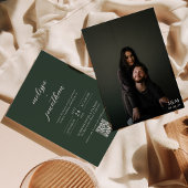 Modern Script Donker Groen Monogram QR-code Bruilo Kaart