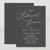 Modern script, donkergrijs, bruiloft-repetitie kaart (Voorkant / Achterkant)