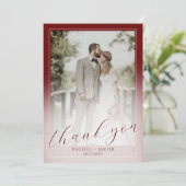 Modern Script Donkerrood 2-foto bruiloft dank u Bedankkaart (Staand voorkant)