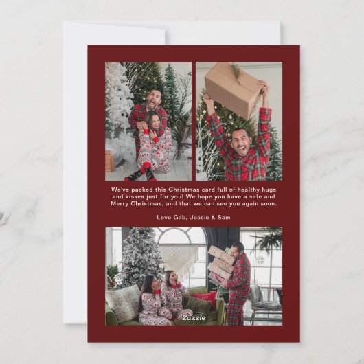 Modern Script Donkerrood 4 foto's Kerst Feestdagenkaart (Achterkant)