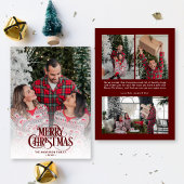 Modern  Script Donkerrood 4 foto's Kerst Feestdagenkaart