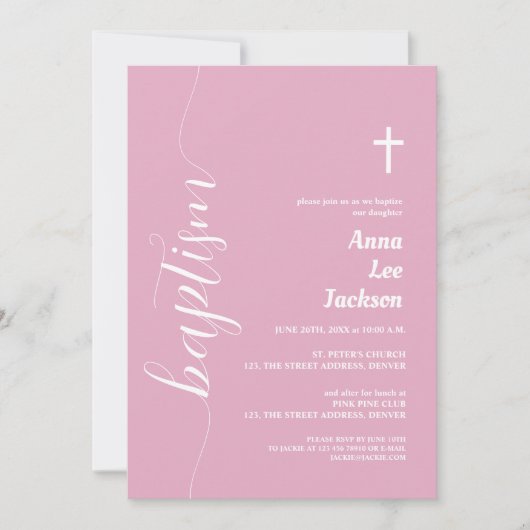 Modern Script Doop Wit Kruis Dusty Pink Kaart (Voorkant)