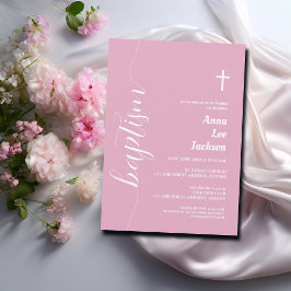 Modern Script Doop Wit Kruis Dusty Pink Kaart