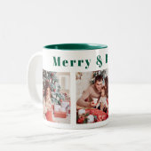Modern Script Drie foto groen Merry & Bright Tweekleurige Koffiemok (Voorkant links)