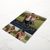 Modern script drie foto navy opslaan van de datum folie uitnodiging (Gedraaid)