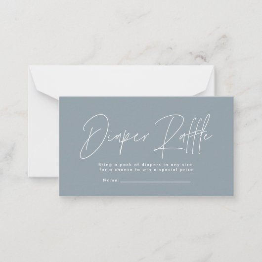 modern script dusty blue baby shower diaper raffin notitiekaartje (Voorkant)