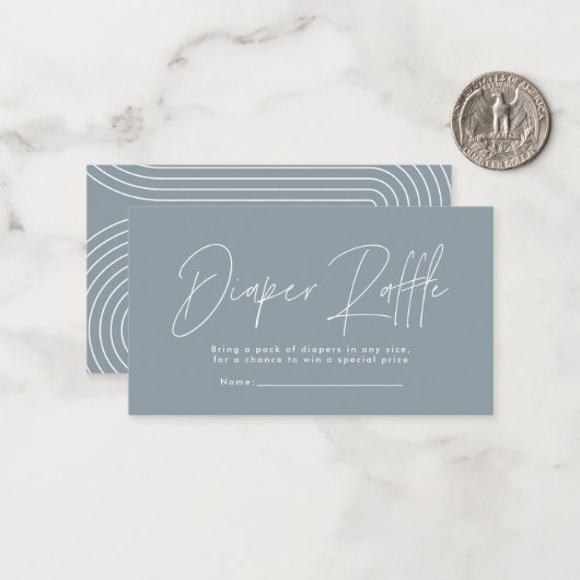 modern script dusty blue baby shower diaper raffin notitiekaartje (Voorkant / Achterkant in situ)