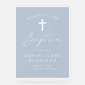 Modern Script Dusty Blue Baptism Welkom Acryl Bord (Voorkant)