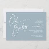Modern Script Dusty Blue Boy Oh Baby shower Kaart (Voorkant)