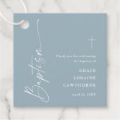 Modern Script Dusty Blue Boys Baptism Bedankt Bedankjes Labels (Voorkant)