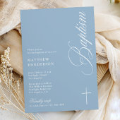 Modern Script Dusty Blue Boys Baptism Invi Kaart