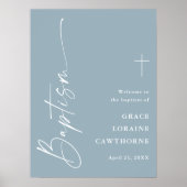 Modern Script Dusty Blue Boys Baptism Welkom Poster (Voorkant)