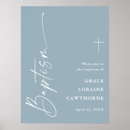 Modern Script Dusty Blue Boys Baptism Welkom Poster