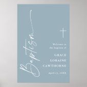 Modern Script Dusty Blue Boys Baptism Welkom Poster (Voorkant)