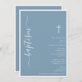 Modern Script Dusty Blue Christening Baptism Kaart (Voorkant / Achterkant)