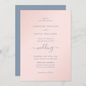 Modern Script Dusty Blue en Blush Wedding Kaart (Voorkant / Achterkant)