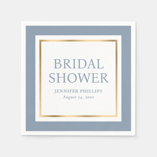 Modern Script Dusty Blue en Gold Vrijgezellenfeest Servet (Voorkant)