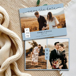 Modern Script Dusty Blue Fotobruiloft Save The Date