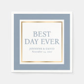 Modern Script Dusty Blue Gold Wedding Napkins Servet (Voorkant)