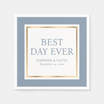 Modern Script Dusty Blue Gold Wedding Napkins