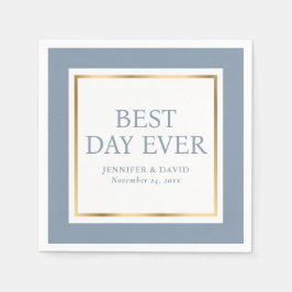 Modern Script Dusty Blue Gold Wedding Napkins Servet
