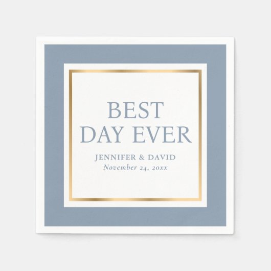 Modern Script Dusty Blue Gold Wedding Napkins Servet (Voorkant)
