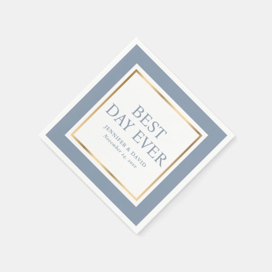 Modern Script Dusty Blue Gold Wedding Napkins Servet (Hoek)