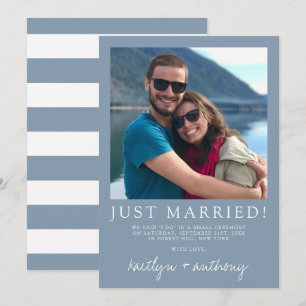 Modern Script Dusty Blue Minimalistic Wedding Aankondiging