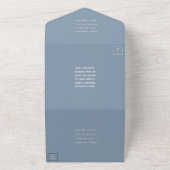 Modern Script Dusty Blue Minimalistic Wedding All In One Uitnodiging (Buitenkant)