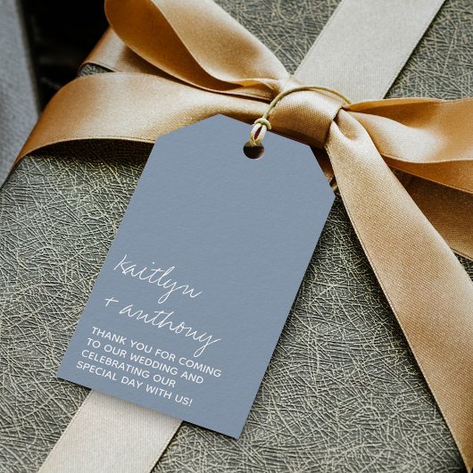 Modern Script Dusty Blue Minimalistic Wedding Cadeaulabel