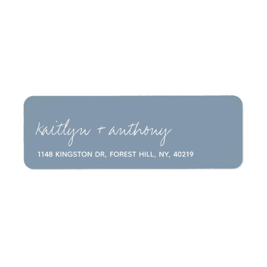 Modern Script Dusty Blue Minimalistic Wedding Etiket (Voorkant)