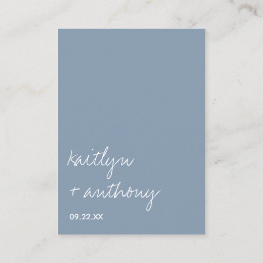 Modern Script Dusty Blue Minimalistic Wedding Informatiekaartje (Achterkant)