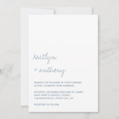 Modern Script Dusty Blue Minimalistic Wedding Kaart (Voorkant)