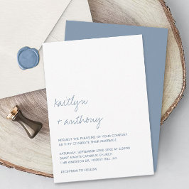 Modern Script Dusty Blue Minimalistic Wedding Kaart