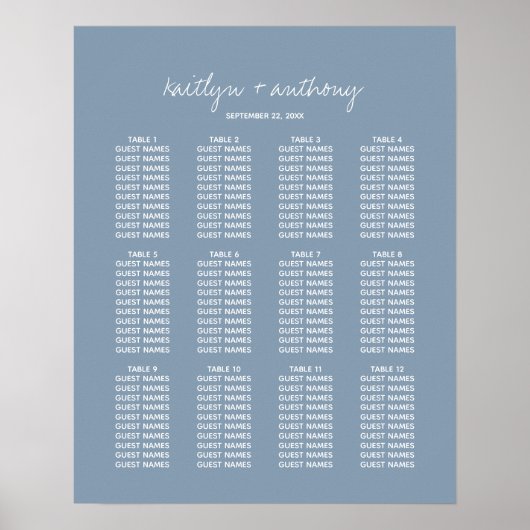 Modern Script Dusty Blue Minimalistic Wedding Poster (Voorkant)