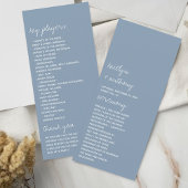 Modern Script Dusty Blue Minimalistic Wedding Programmakaart