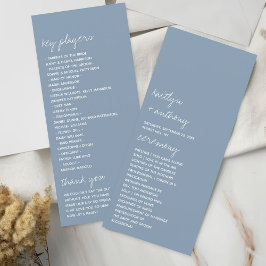 Modern Script Dusty Blue Minimalistic Wedding Programmakaart