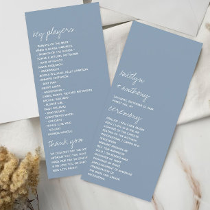 Modern Script Dusty Blue Minimalistic Wedding Programmakaart