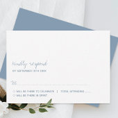 Modern Script Dusty Blue Minimalistic Wedding RSVP Kaartje