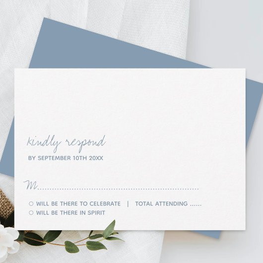 Modern Script Dusty Blue Minimalistic Wedding RSVP Kaartje