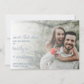 Modern Script Dusty Blue Minimalistic Wedding Save The Date (Voorkant)