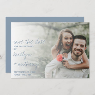 Modern Script Dusty Blue Minimalistic Wedding Save The Date