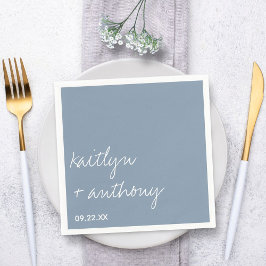 Modern Script Dusty Blue Minimalistic Wedding Servet