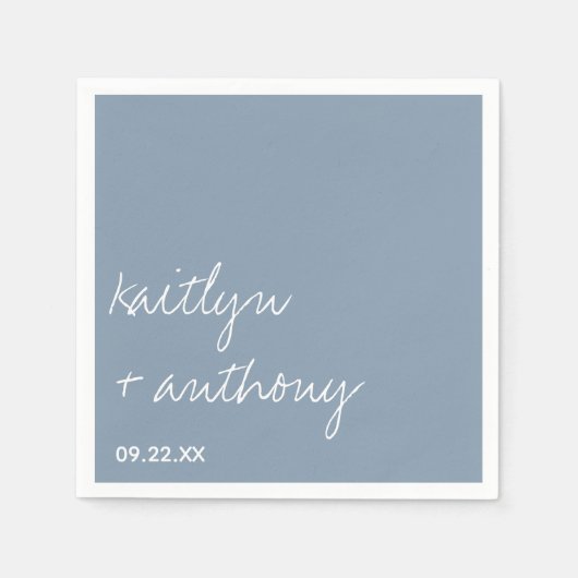 Modern Script Dusty Blue Minimalistic Wedding Servet (Voorkant)