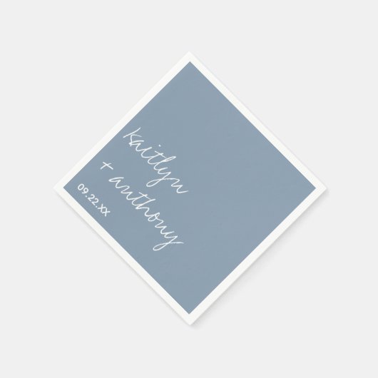 Modern Script Dusty Blue Minimalistic Wedding Servet (Hoek)