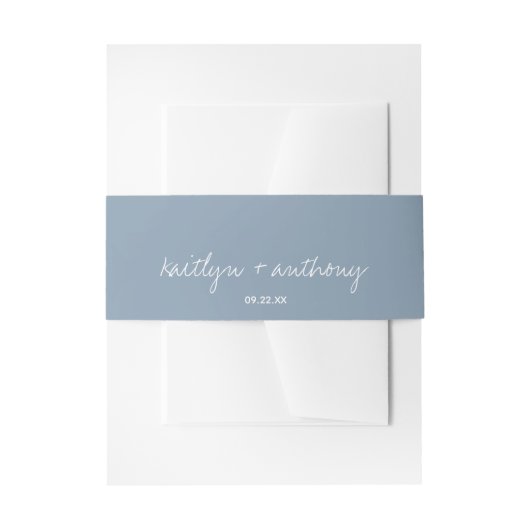 Modern Script Dusty Blue Minimalistic Wedding Uitnodigingen Wikkel (Voorkant Voorbeeld)