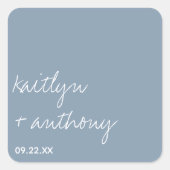 Modern Script Dusty Blue Minimalistic Wedding Vierkante Sticker (Voorkant)