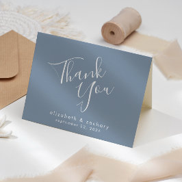 Modern Script Dusty Blue Wedding Bedankt Kaart