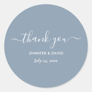 Modern Script Dusty Blue Wedding Bedankt Ronde Sticker