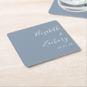 Modern Script Dusty Blue Wedding Kartonnen Onderzetters (Schuin)